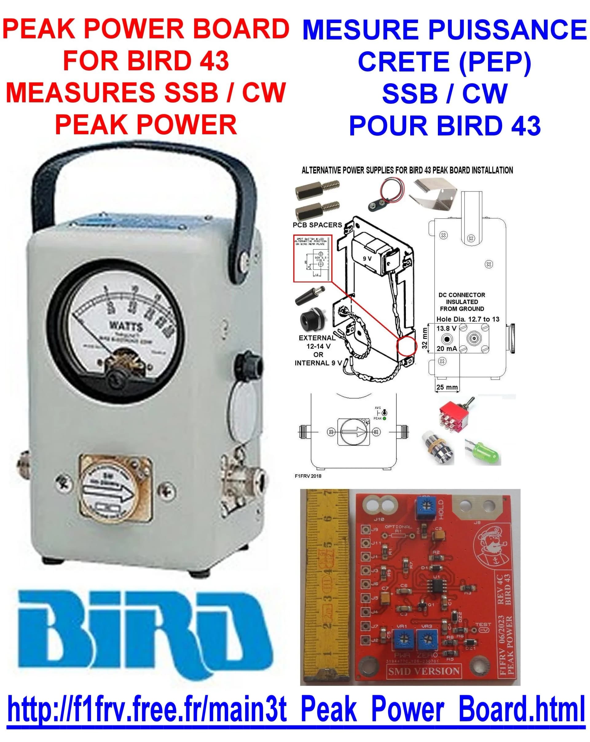 Platine pour puissance crête BIRD43. BIRD43 peak