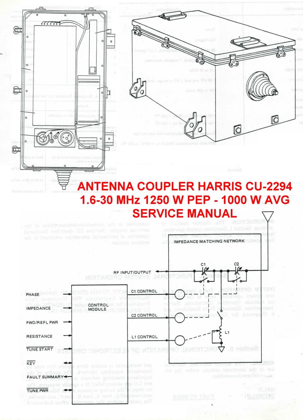 Manuale per accoppiatore automatico HARRIS CU-2294 da 1,25 kW, 1,6-30 MHz